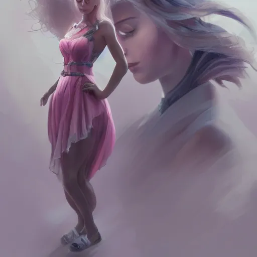 Image similar to painting of a female in a dress, by charlie bowater and artgerm, 4 k, highly detailed, trending on artstation, volumetric lightning, highly detailed
