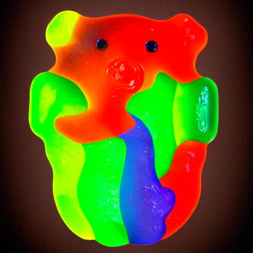 Image similar to A semi-translucent gummy bear, digital art