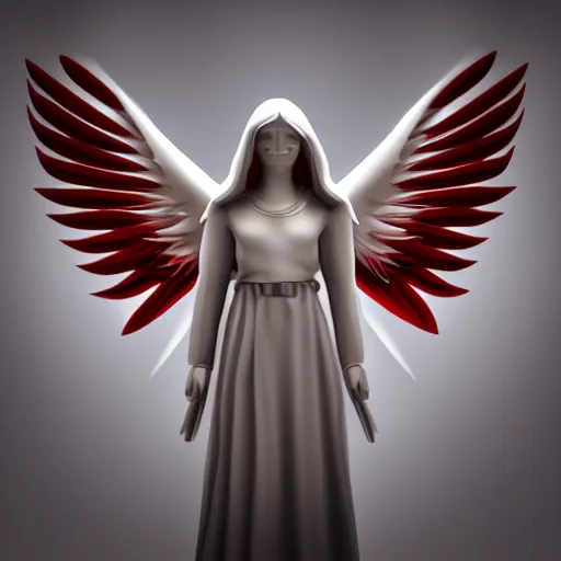 Image similar to biblically acurate angel, highly detailed, white, feathers, red, heavenly, dynamic lighting, realistic.