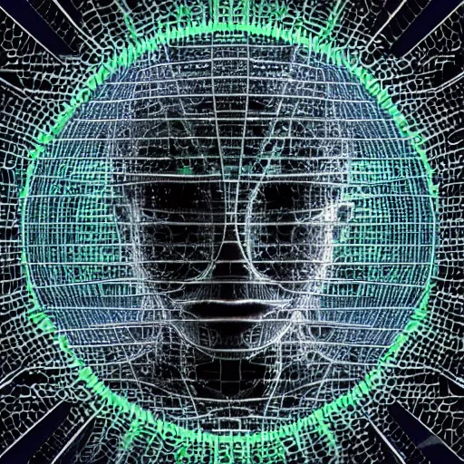 Prompt: an insanely detailed cibernetic artwork of a futuristic artificial intelligence superstar, centered image, with frames made of detailed fractals, octsne render, 4k, insanely detailed, detailed grid as background, cgi