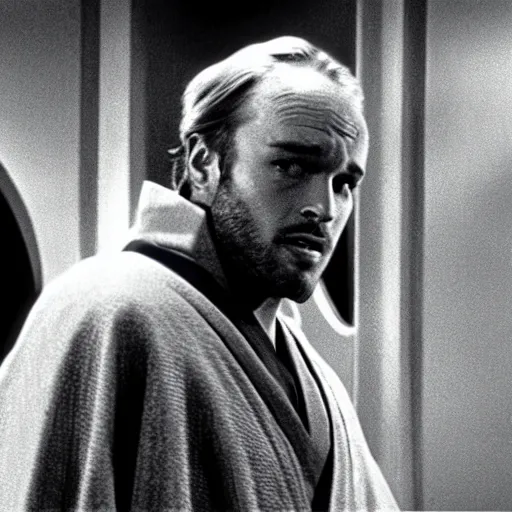 Prompt: film still of Marlon Brando as Obi Wan Kenobi in Star Wars 1977