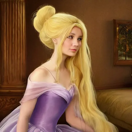 Image similar to disney princess with long blonde hair wearing elegant silk dress playing xbox in front of large television : : weta disney pixar movie still photo : : hi - fructose, decadent highly - detailed digital painting, golden ratio, octane render, artstation, cinematic composition, smooth, sharp focus, artgerm, mucha, loish, wlop