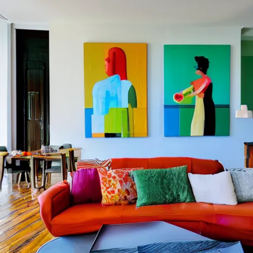 Prompt: colorful painting, classic tel aviv 3 - story apartment, bauhaus architecture, portrait