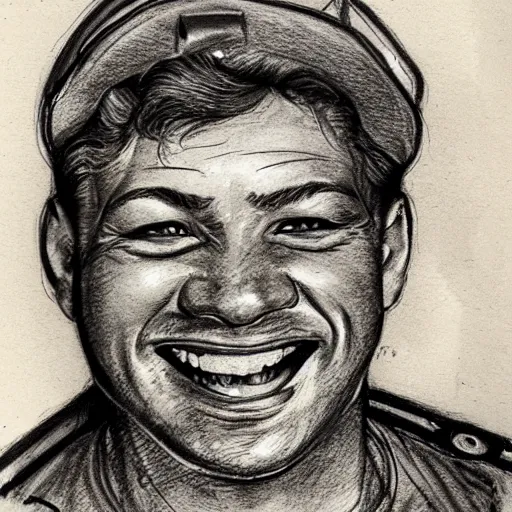 Image similar to police sketch of a man with no eyes and an impossibly wide smile, detailed shading,