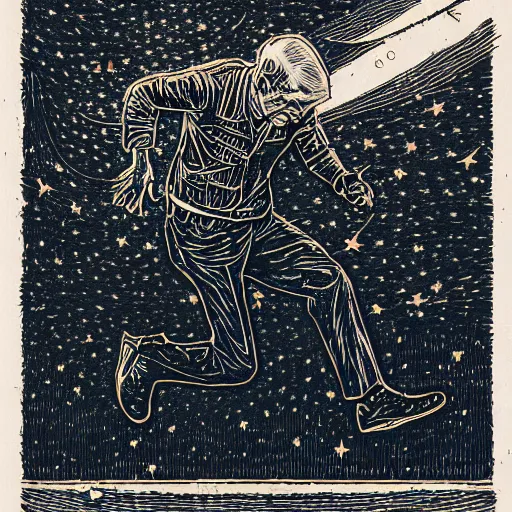 Image similar to Woodcut portrait of joe biden falling into the stars by greg rutkowski, 4k, intricate details