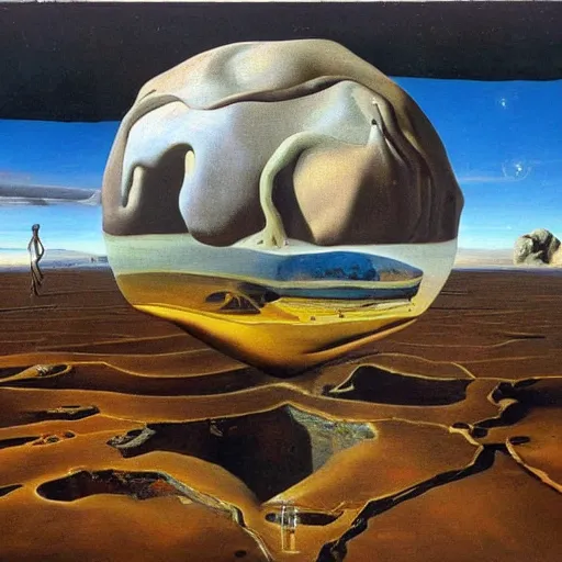 Prompt: A surrealist oil painting of a desiccated earth. Salvador Dali. Museum Quality