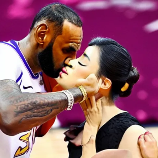 Image similar to Lebron James kissing Xi Jinping