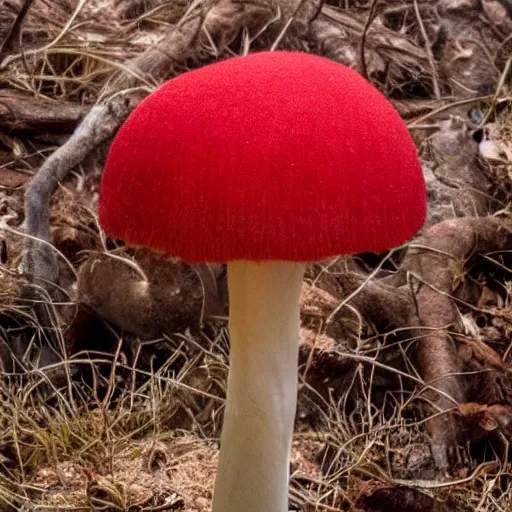 Image similar to beautiful dystopian deserted overgrown city red mushroom, muppets