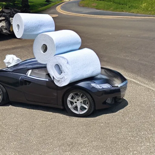 Prompt: half car half toilet paper