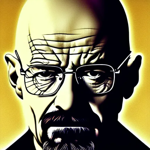 Prompt: walter white's facial features overlayed on a glass of water magazine cover artstation