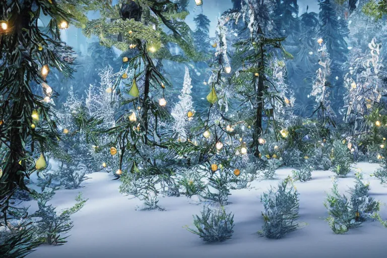 Image similar to crystallized forest with gilded trees and jeweled flowers by unreal engine, photorealistic