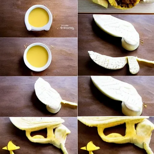 Prompt: making of an edible giraffe in 4 steps, from the beautiful'how to make food art step by step collection ', dslr