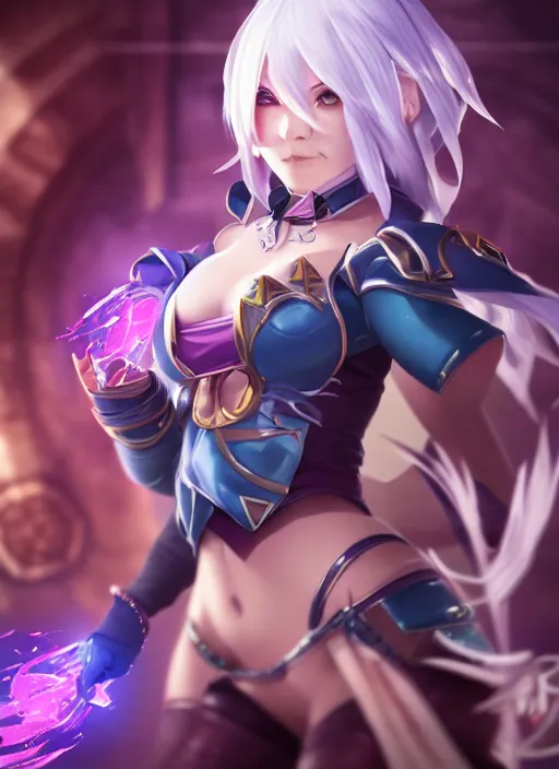 Image similar to sayaka, league of legends character select art, digital art, octane render