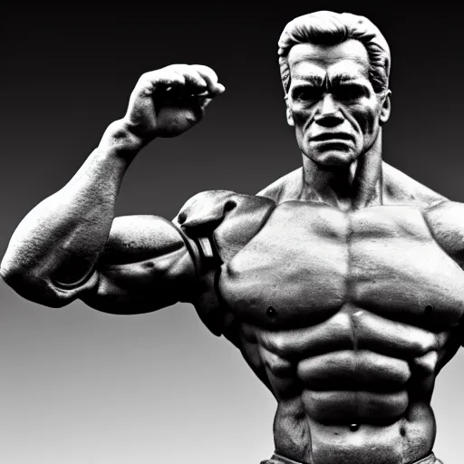 Image similar to marble statue of arnold schwarzenegger as the terminator, ultrarealistic, detailed, 8 k