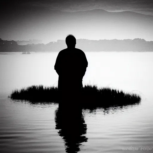 Prompt: father silhouette, award winning black and white photography