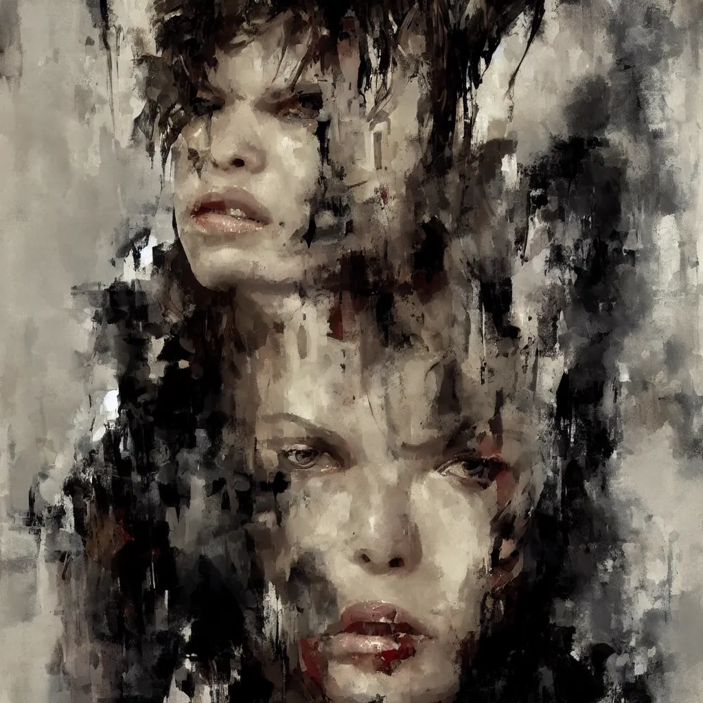 Image similar to A painting of Milla Jovovich, by Jeremy Mann