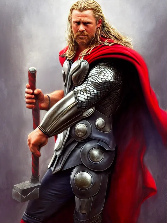 Prompt: thor with his hammer, screwdriver and ratchet set, digital painting, extremely detailed, 4 k, intricate, brush strokes, mark arian, artgerm, bastien lecouffe - deharme