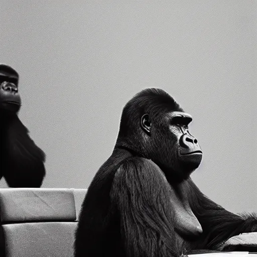 Image similar to gorilla taking an exam in an auditorium full of people