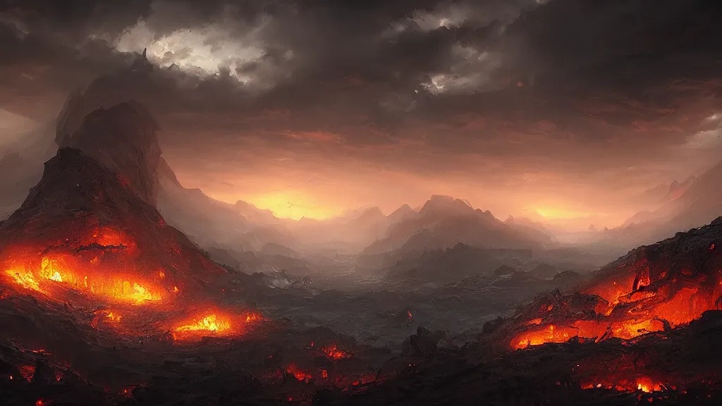 Image similar to stunning landscape of hell by greg rutkowski and wlop