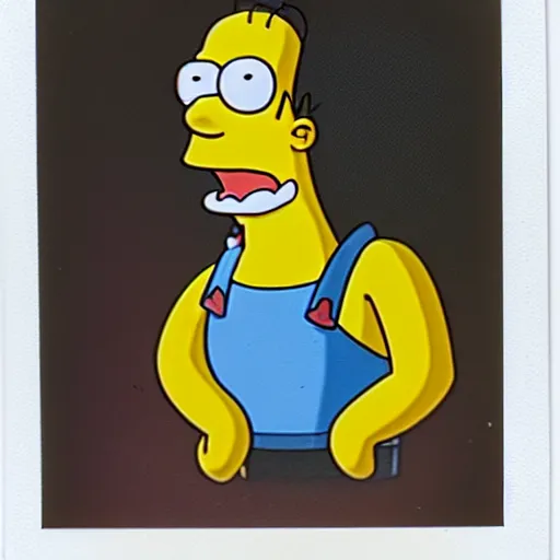 Image similar to a still polaroid photo of the real homer simpson