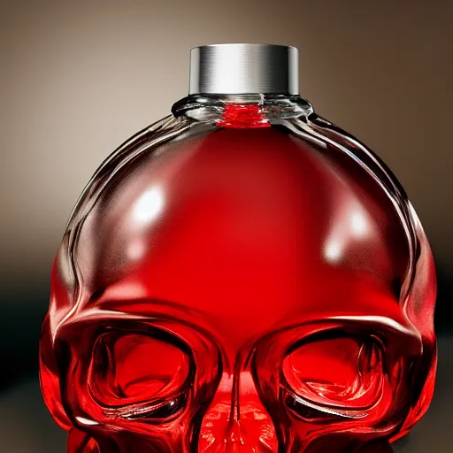 Image similar to transparent red liquid inside in a transparent skull, alexander mcqueen