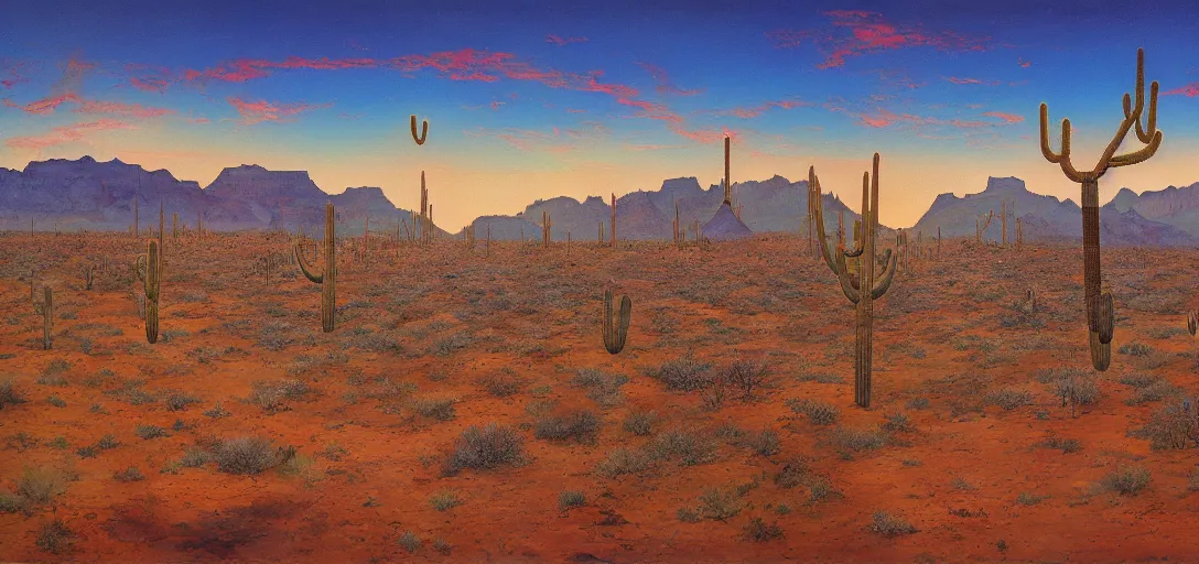 Prompt: Arizona desert, the passage of time, Oil Paint, Overdimensional, Beautiful Lighting, by Hayao Myazaki