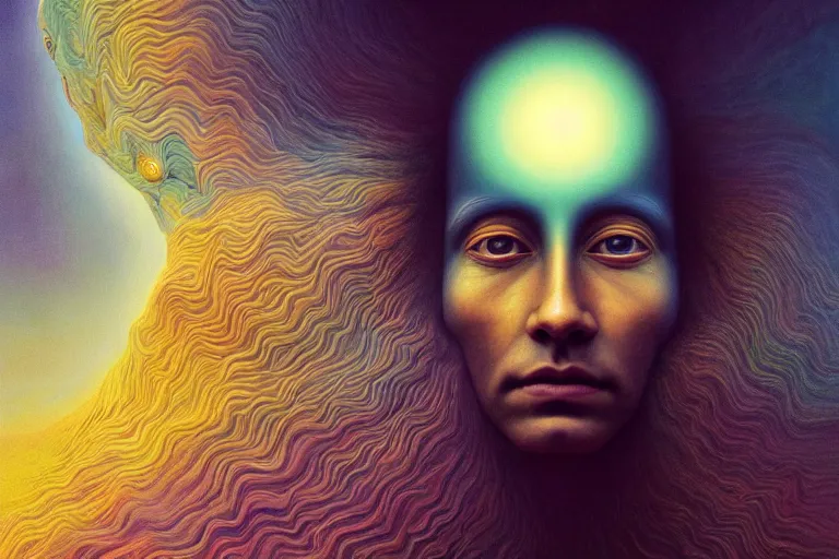 Image similar to surreal Portrait of The God who made the world and everything in it who is the Lord of heaven and earth and does not live in temples built by hands in dmt chromatic surreal liquid enviroment , elegant, highly detailed, smooth, photoreal, sharp focus, illustration, beautiful, geometric, dmt trending on artstation, cinematic, artwork by WLOP