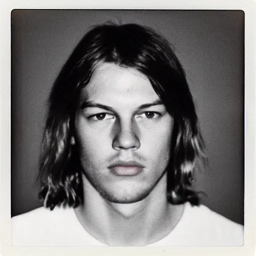 Image similar to Mugshot Portrait of Young David Gilmour, taken in the 1970s, photo taken on a 1970s polaroid camera, grainy, real life, hyperrealistic, ultra realistic, realistic, highly detailed, epic, HD quality, 8k resolution, body and headshot, film still, front facing, front view, headshot and bodyshot, detailed face, very detailed face