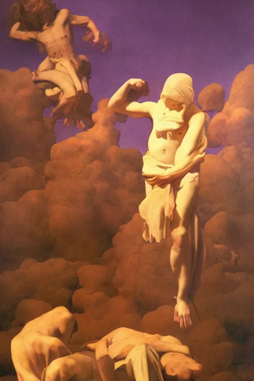 Image similar to lost souls in purgatory crying to be freed, digital painting by maxfield parrish and caravaggio, photorealistic