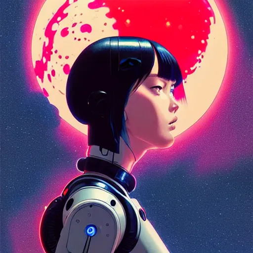 Image similar to side portrait scifi cyborg girl with robotic parts and spacesuit | | head only in center of image, audrey plaza, fine detail!! anime!! realistic shaded lighting!! poster by ilya kuvshinov katsuhiro otomo ghost - in - the - shell, magali villeneuve, artgerm, jeremy lipkin and michael garmash and rob rey