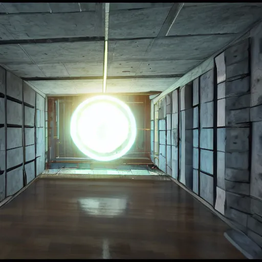 Prompt: a room, from the floor 3 giant colored holes are spotted. unreal engine
