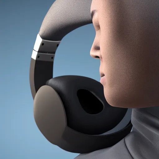 Image similar to product render of futuristic headphones worn upsidedown