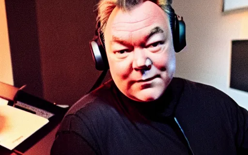 Image similar to Stewart Lee playing Counter Strike, Twitch stream, webcam
