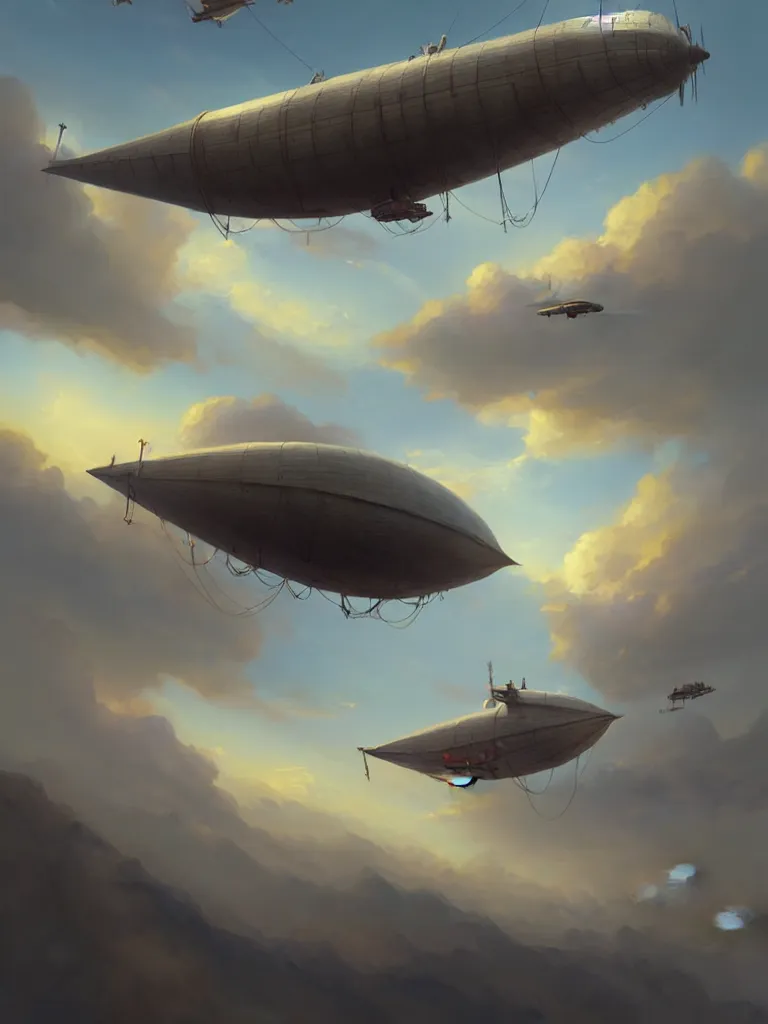 Image similar to a painting of a airship flying in the sky, a detailed matte painting by mandy jurgens, extremely detailed, featured on cgsociety, fantasy art, 2 d game art, matte painting, cryengine