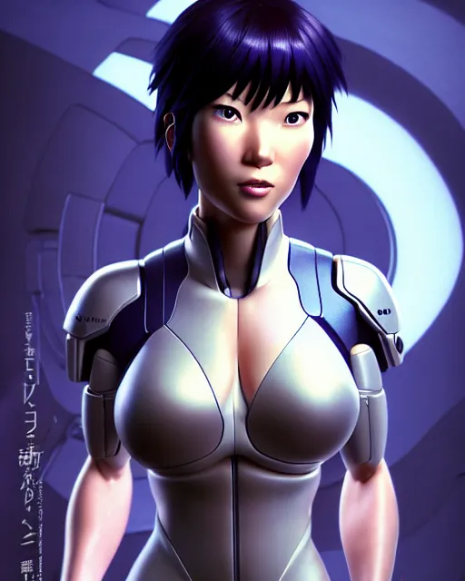 Image similar to weta disney pixar movie still portrait photo of motoko kusanagi the major ghost in the shell : : as cyborg woman by pixar : : by weta, wlop, ilya kuvshinov, rossdraws, artgerm, marvel, maxim cover, latex, octane render, sweaty, iridescent, bright morning, anime, liosh, mucha : :