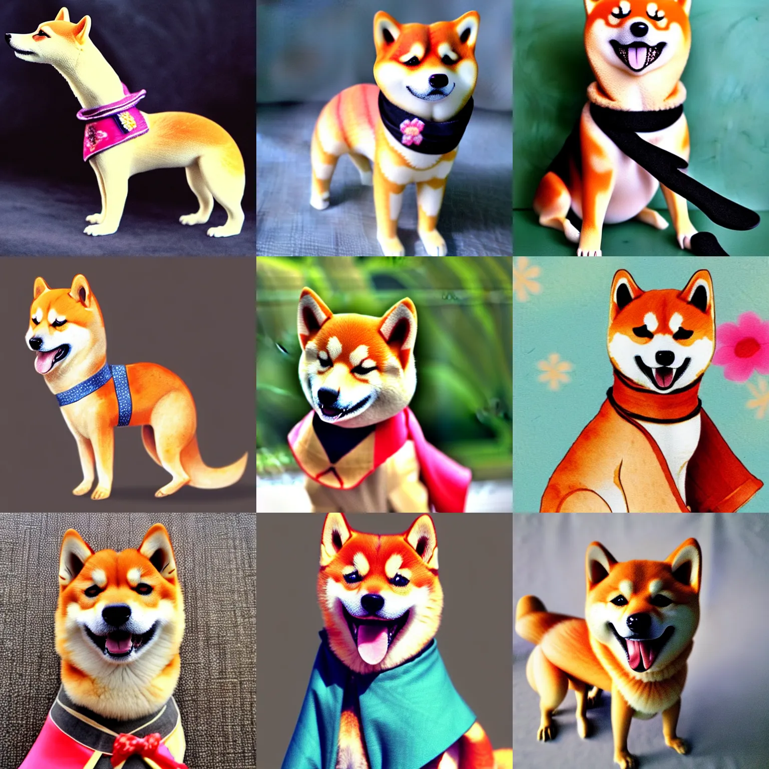 Prompt: a cute adorable animal hybrid shiba innu brontosaurus, smiling, wearing a kimono