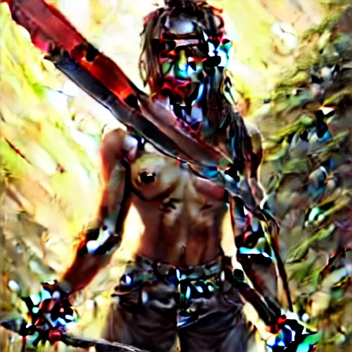 Prompt: woman stands in defiance seconds with katana in hand before being devoured by the predator, art by artgerm, artwork by thomas kinkade and greg rutkowski