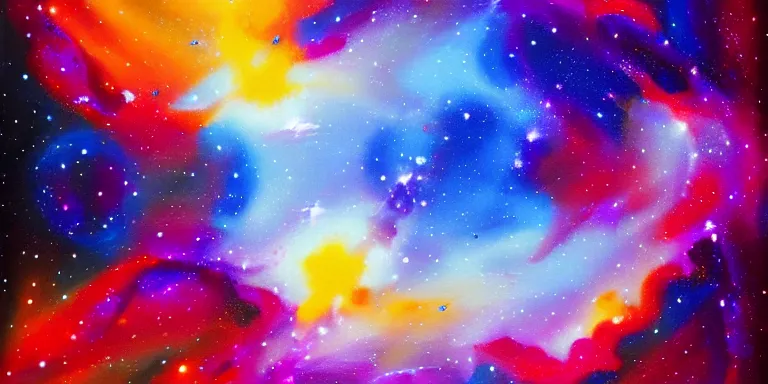 Prompt: a beautiful dramatic abstract acrylic high contrast painting with paint splotches on a white background of geometric shaped nebula by viktoria lapteva trending on artstation