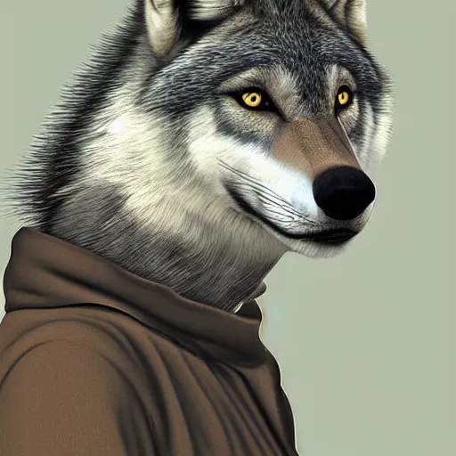 Prompt: male anthro wolf wearing a turtleneck, digital art