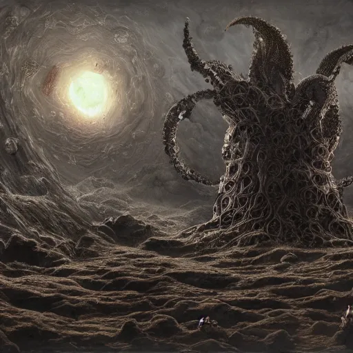 Image similar to depiction of yog - sothoth, dark colour, matte painting, concept art, highly detailed