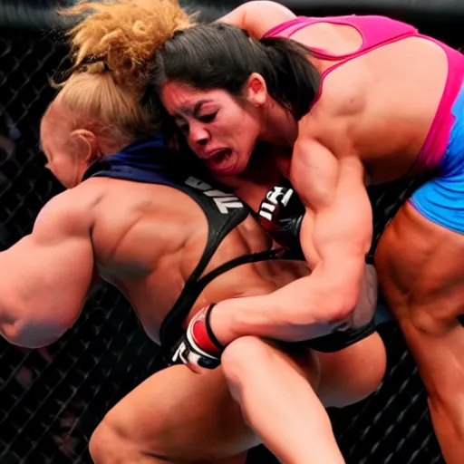 Image similar to transgender muscular woman beating up woman in ufc