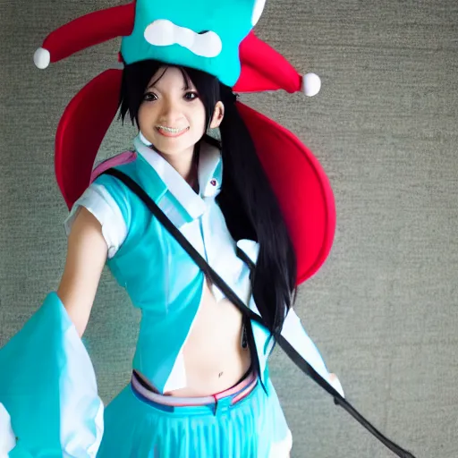 Prompt: luffy cosplay as hatsune miku