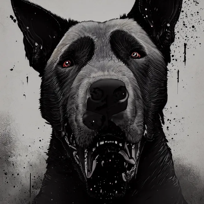 Prompt: portrait of zombie belgian-malinois. intricate abstract. intricate artwork. by Tooth Wu, wlop, beeple, dan mumford. octane render, trending on artstation, greg rutkowski, very coherent symmetrical artwork. cinematic, hyper realism, high detail, octane render, 8k, iridescent accents, deep blacks