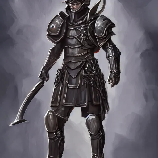 Image similar to Full body portrait of a futuristic super-soldier wearing roman style mechanized body armor and wielding a god-slaying sword, D&D, fantasy, elegant, hopeful, muscular, gothic, futuristic, intelligent, highly detailed, digital painting, artstation, concept art, smooth, sharp focus, illustration