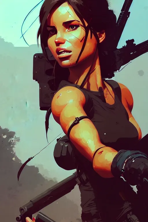 Image similar to a ultradetailed painting of lara croft by conrad roset, greg rutkowski and makoto shinkai trending on artstation