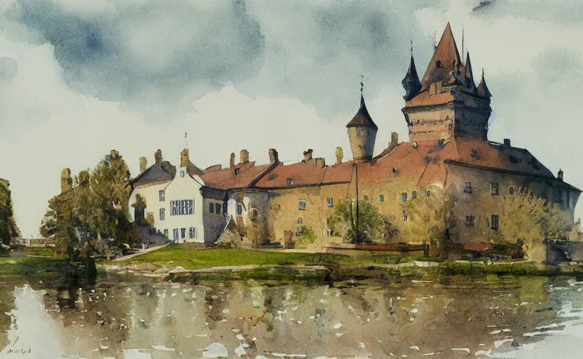 Prompt: orebro castle aquarelle painting by anders zorn