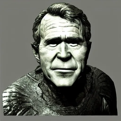 Prompt: “ hey you, you ’ re finally awake scene from skyrim, except it ’ s george bush who wakes you up. ”