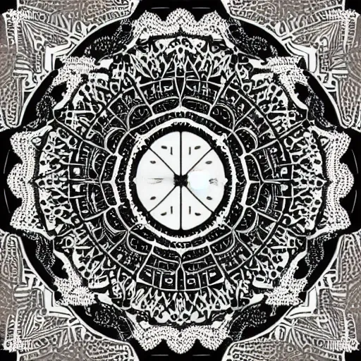 Image similar to persian mandala, vector art, detailed, black and white