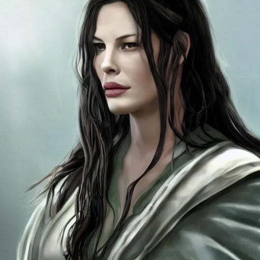 Prompt: Liv Tyler as female Aragorn, trending on artstation, bold, dynamic
