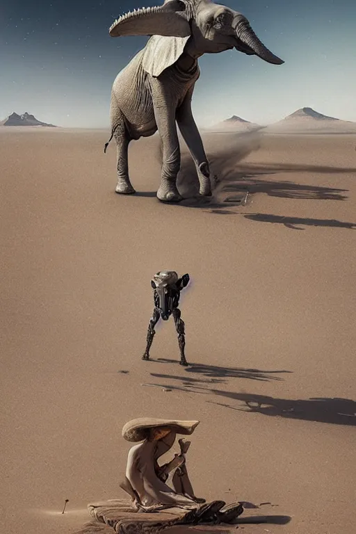 Image similar to 🐘 as 🐋 as 🤖 as 👽 as 🐳, desert photography, by greg rutkowski, by edgar maxence